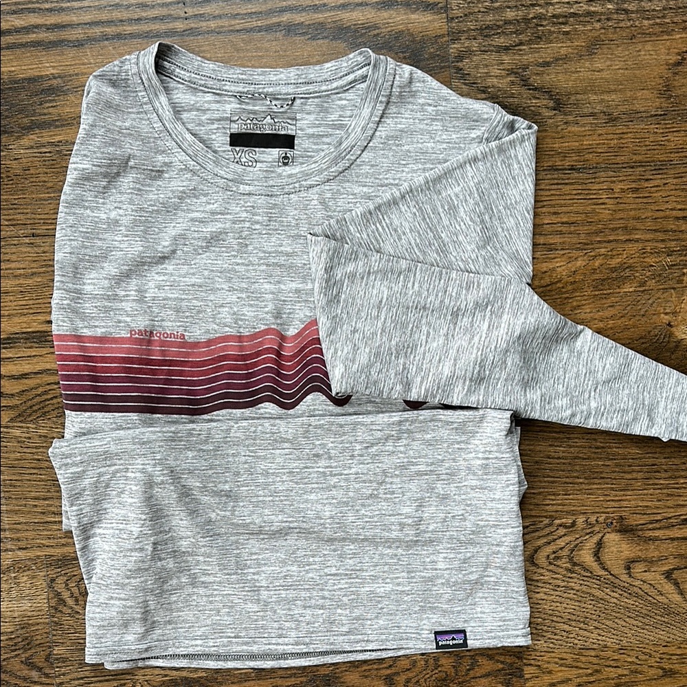 Patagonia Heather Gray Shirt with Burgundy Stripe
